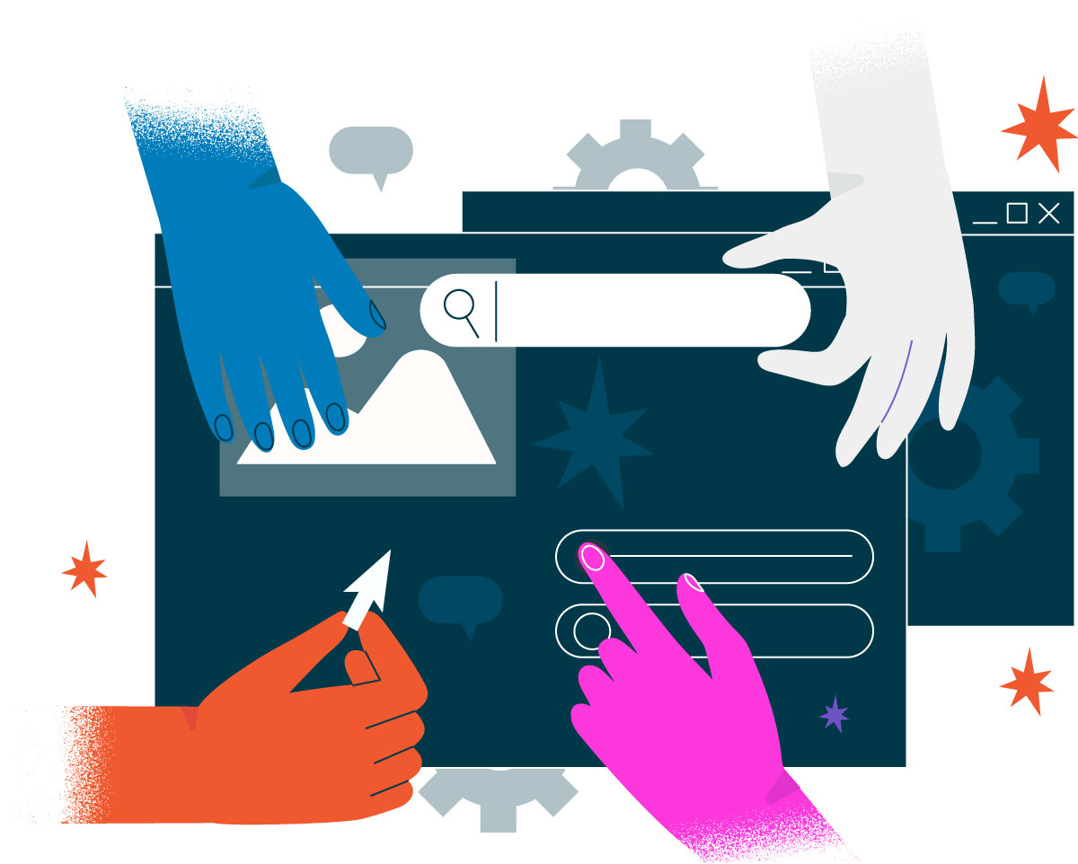 illustration of hands assembling a web page